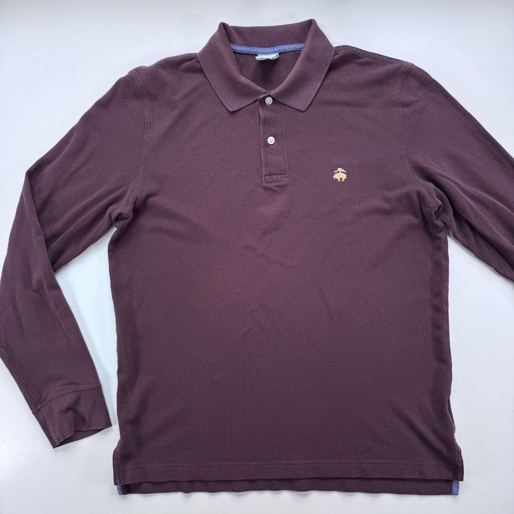 BROOKS BROTHERS Long Sleeve Slim Fit Performance Polo Shirt Mens Large Burgundy